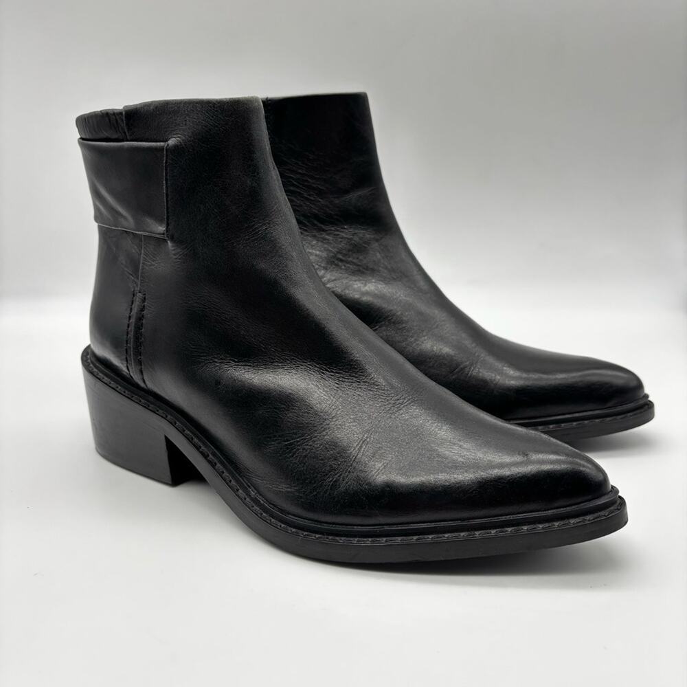 Mango Black Ankle Leather Pointed Booties Size 36